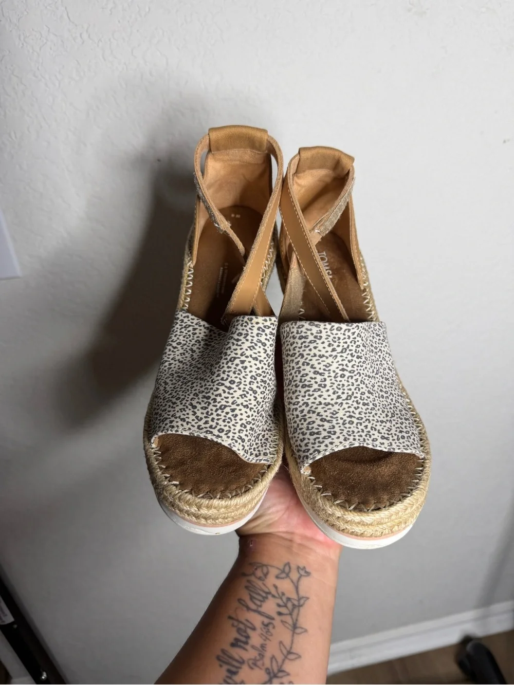 Wedge Espadrille Sandals in Tan and Cream Leopard